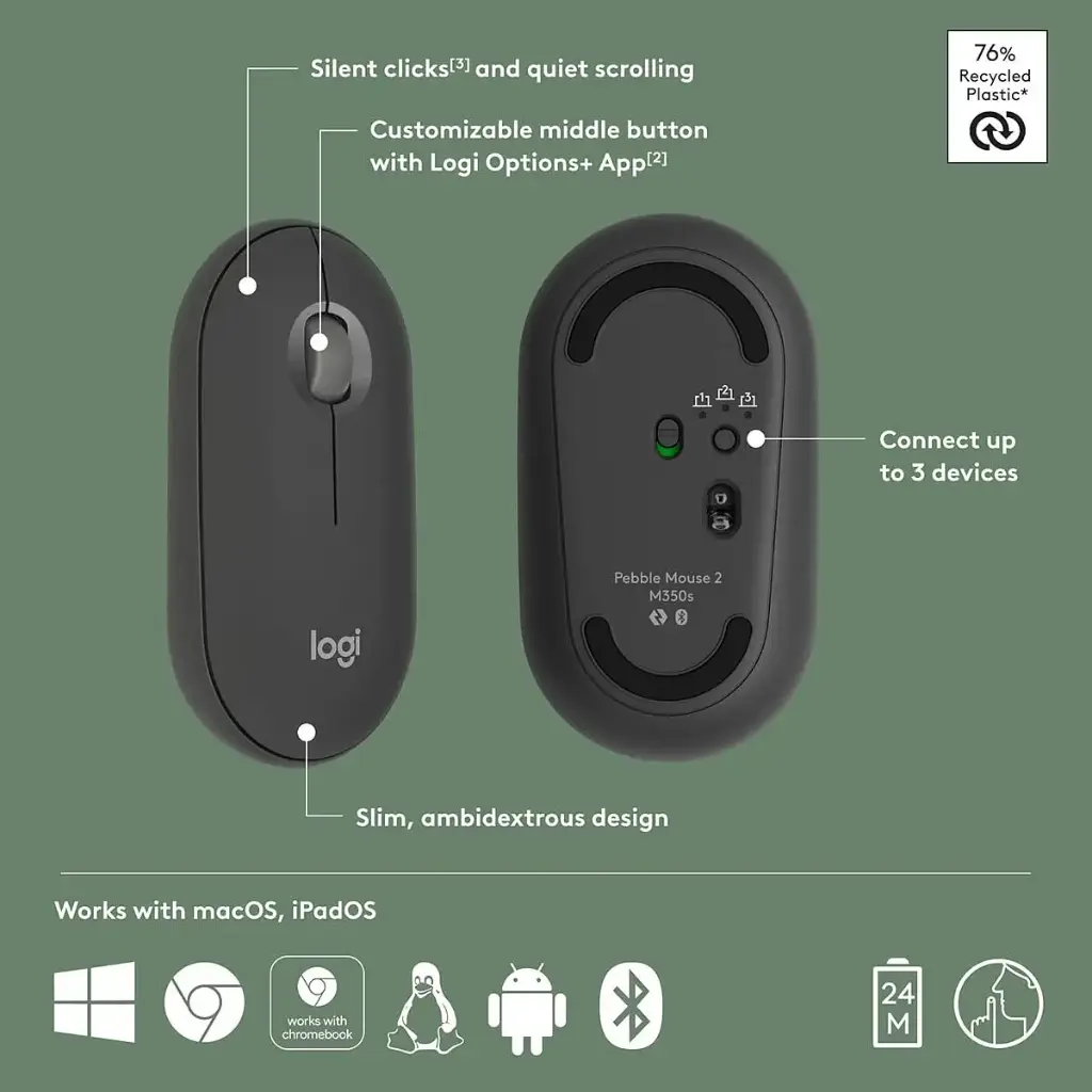 Logitech Pebble 2 M350s Mouse specifications mourixa qatar.webp