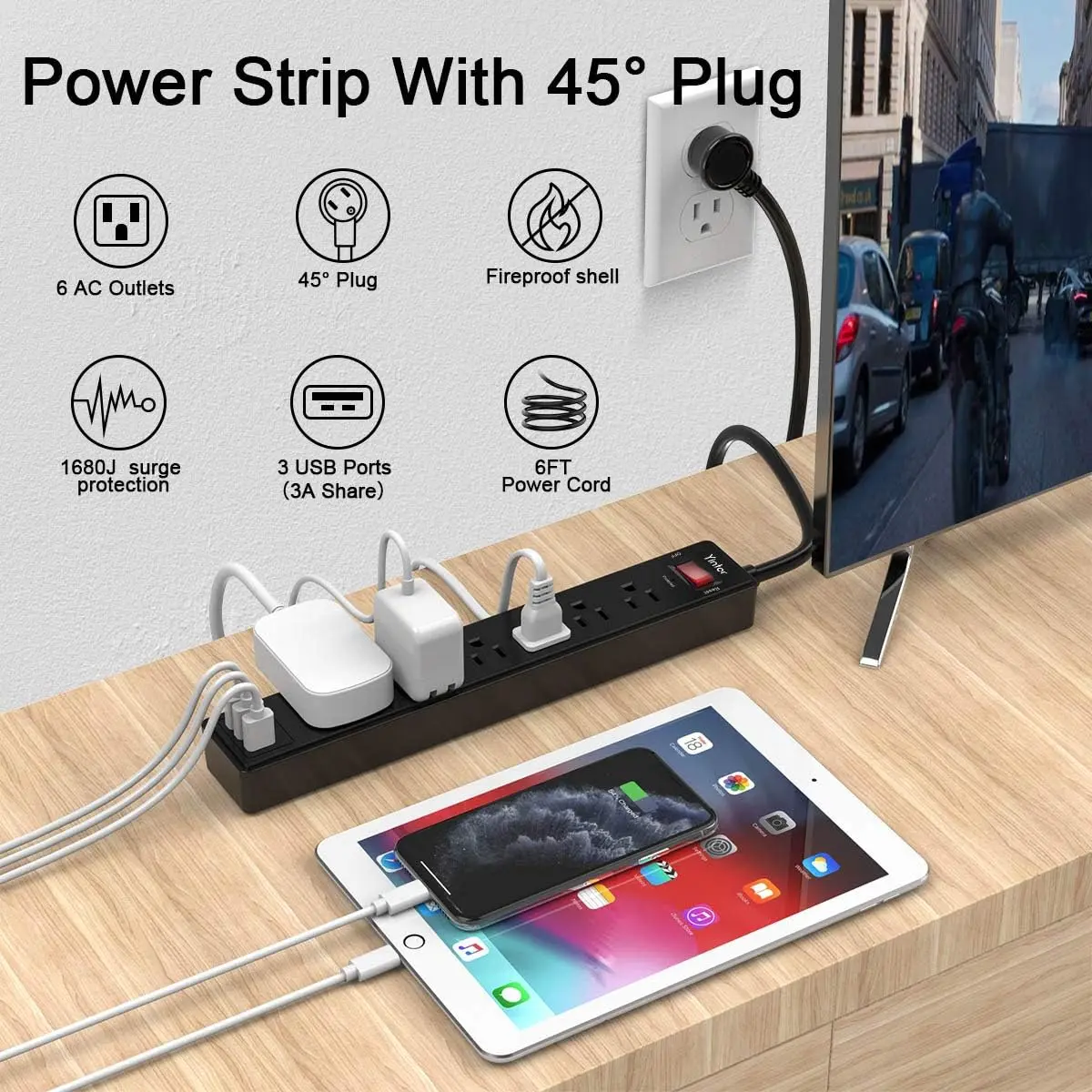 Mourixa-6Ft Power Strip Surge Protector - Yintar-02.webp