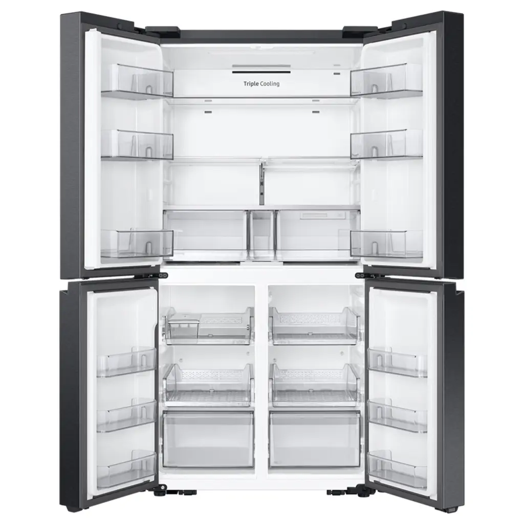 BESPOKE T Style French Door Refrigerator, 602L Black opened mourixa qatar.webp