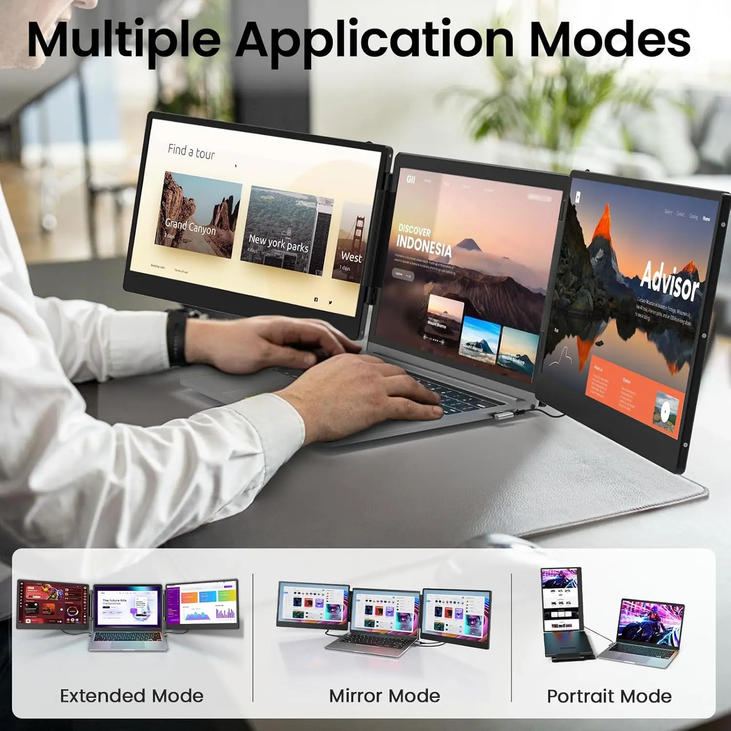 14 Inch Triple Portable Monitor 1080P@60Hz Laptop Screen Extender for Dual Monitor Display, Portable Triple Screen for 14-17 Laptop, Support Windows, Chrome, Mac System mourixa Qatar 4.webp