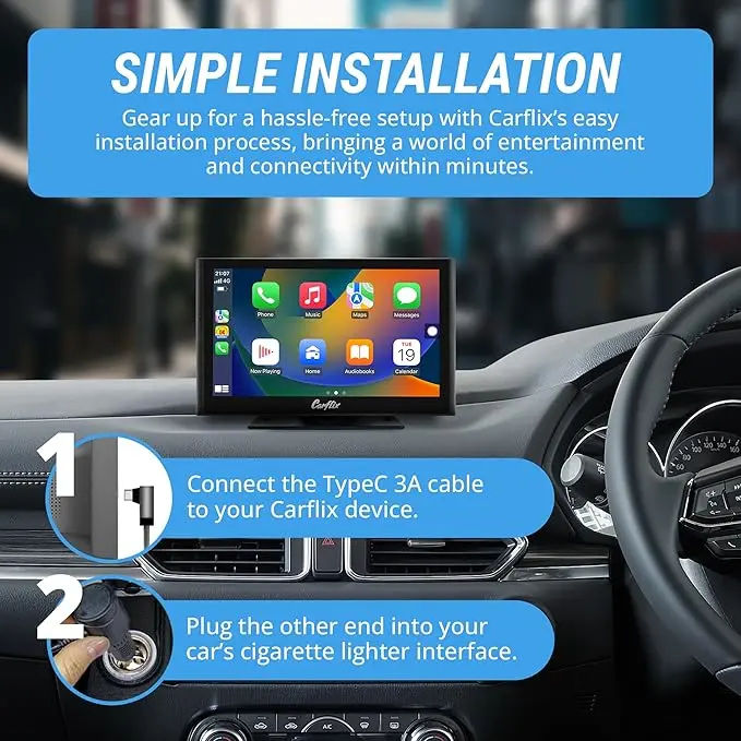 Carflix 10.26-Inch Portable Wireless CarPlay Screen for Car, Compatible with Android Auto and Apple CarPlay, Multimedia Player, Bluetooth, Navigation Display mourixa Qatar Car use.webp