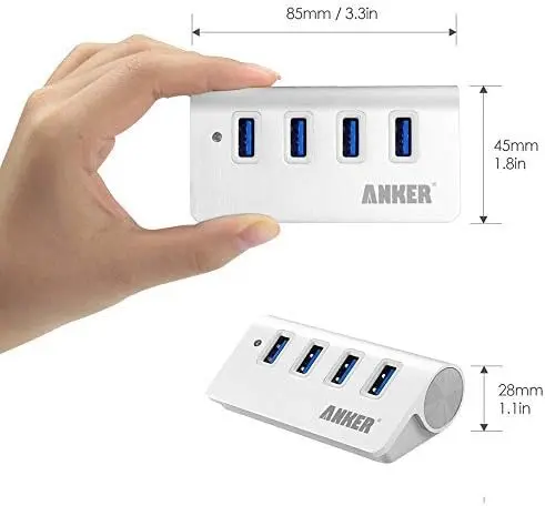 Anker 4-Port USB 3.0 Unibody Aluminum Portable Data Hub with 2ft USB 3.0 Cable for MacBook, Mac Proor Mini, iMac, XPS, Surface Pro, Notebook PC, USB Flash Drives, Mobile HDD, mourixa Qatar dimensions.webp