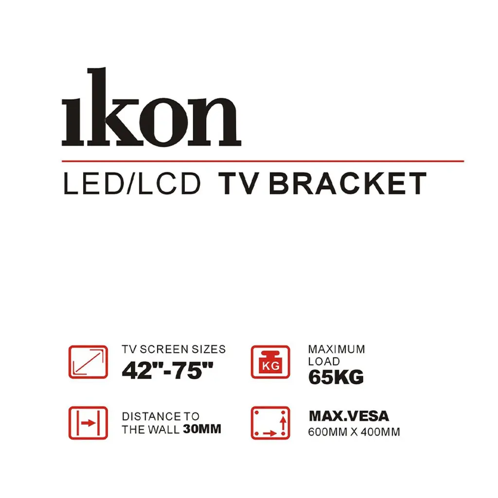 Ikon Fixed TV Wall Bracket, 42 to 75 inches, Black, IKTS427S mourixa qatar 2.webp