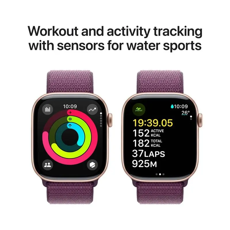Apple Watch Series 10 GPS 42mm Rose Gold Aluminium Case with Plum Sport Loop Mourixa Qatar-2.webp