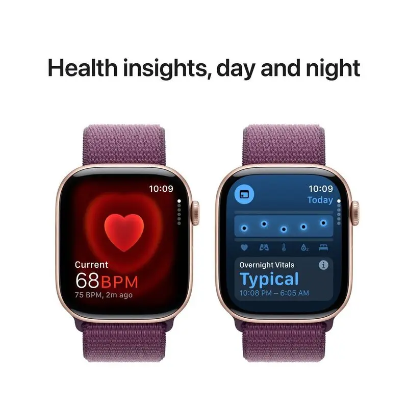 Apple Watch Series 10 GPS 42mm Rose Gold Aluminium Case with Plum Sport Loop Mourixa Qatar-3.webp