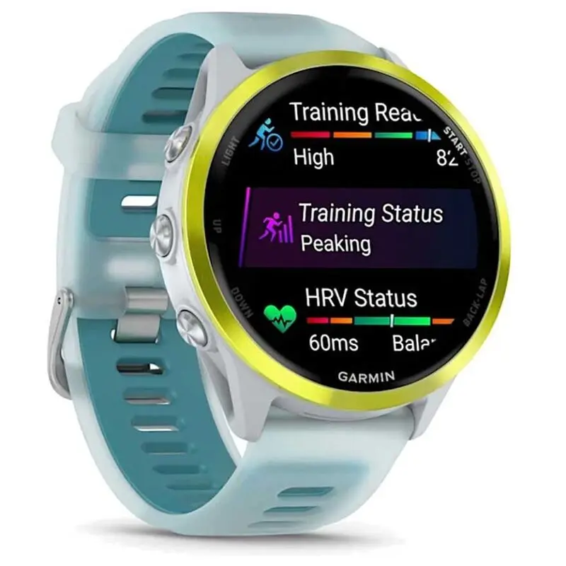 Garmin Forerunner 570 47mm Amp Yellow Aluminium Smartwatch with Translucent Whitestone-Turquoise Band-Mourixa Qatar-3.webp