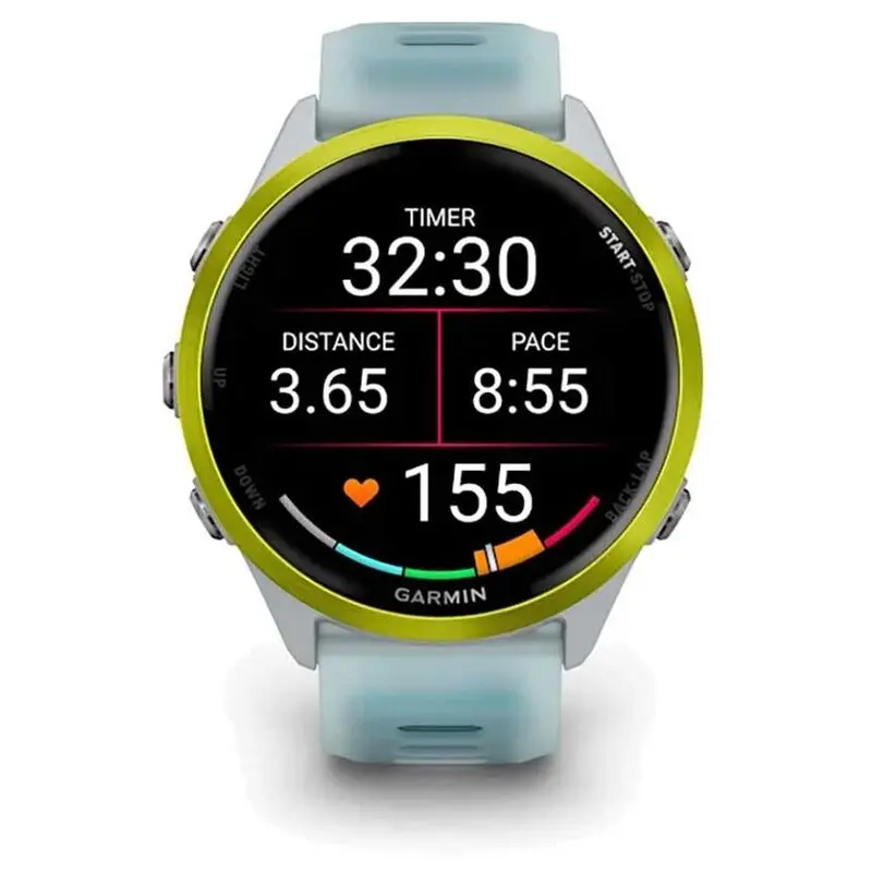 Garmin Forerunner 570 47mm Amp Yellow Aluminium Smartwatch with Translucent Whitestone-Turquoise Band-Mourixa Qatar-1.webp
