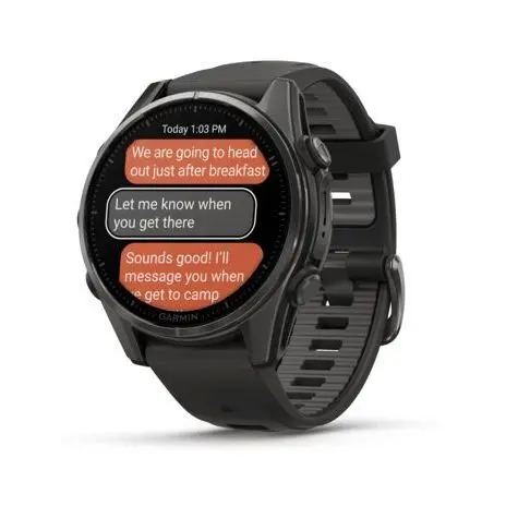 Garmin Fenix 8 43mm AMOLED Sapphire Carbon Gray DLC Titanium Smartwatch - Black-Pebble Gray Silicone Band-Mourixa Qatar-6.webp