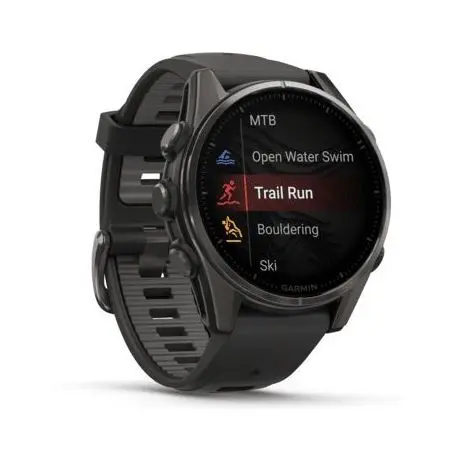 Garmin Fenix 8 43mm AMOLED Sapphire Carbon Gray DLC Titanium Smartwatch - Black-Pebble Gray Silicone Band-Mourixa Qatar-1.webp