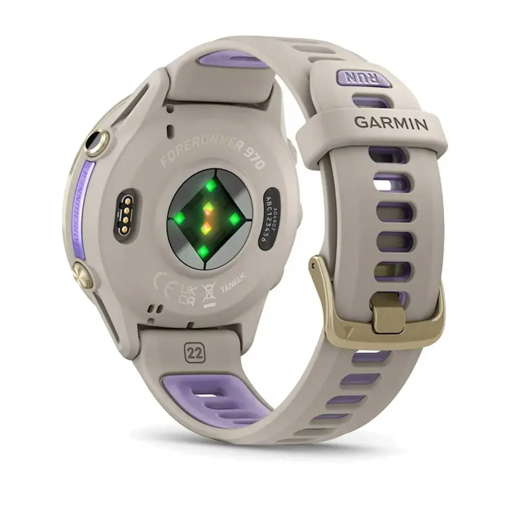 Garmin Forerunner 970 Soft Gold Titanium Smartwatch with French Gray Case & French Gray-Translucent Indigo Band-Mourixa Qatar-1.webp