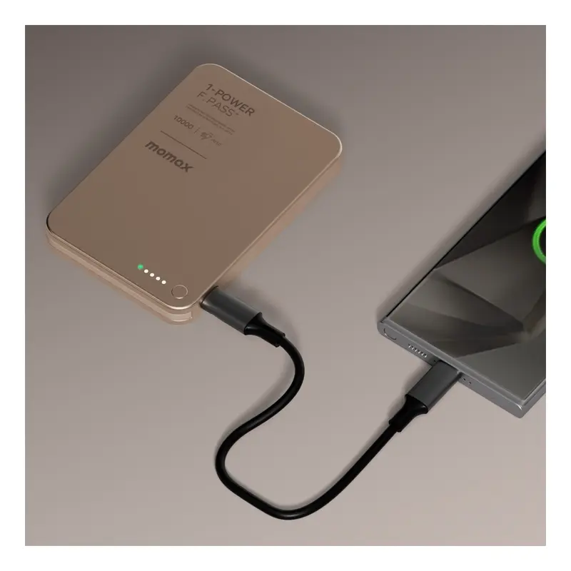 Momax 1-Power F.Pass+ 10000mAh Power Bank With Built-In Cable & Magnetic Attachment- Desert Titanium mourixa qatar-9.webp