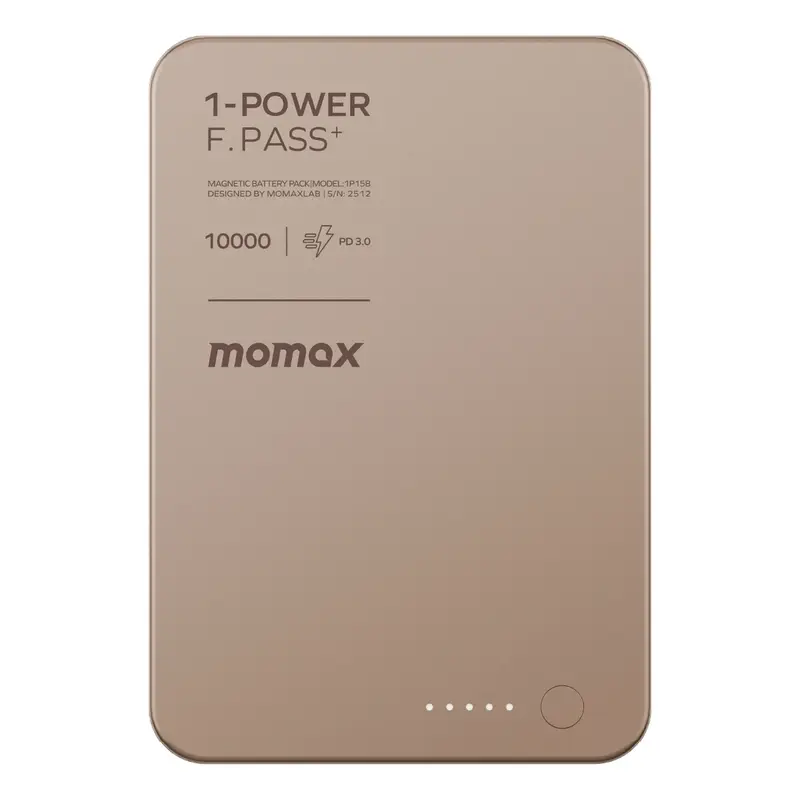 Momax 1-Power F.Pass+ 10000mAh Power Bank With Built-In Cable & Magnetic Attachment- Desert Titanium mourixa qatar-4.webp