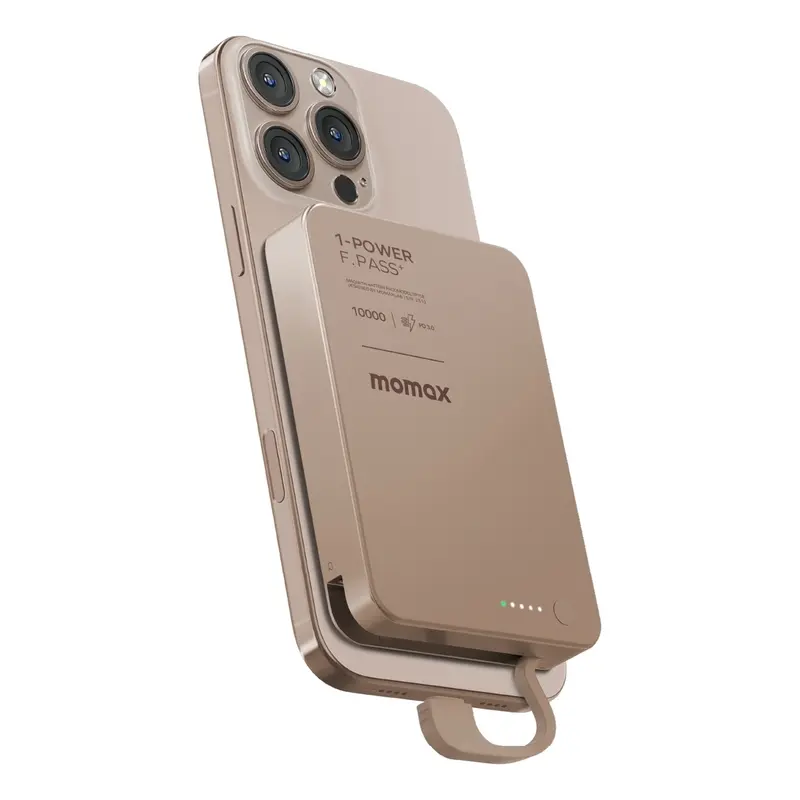 Momax 1-Power F.Pass+ 10000mAh Power Bank With Built-In Cable & Magnetic Attachment- Desert Titanium mourixa qatar-1.webp