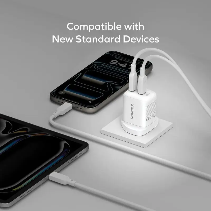 MOMAX 1-Charge 45W 2-Port GaN Charger 2X USB-C - White-mourixa Qatar-4.webp