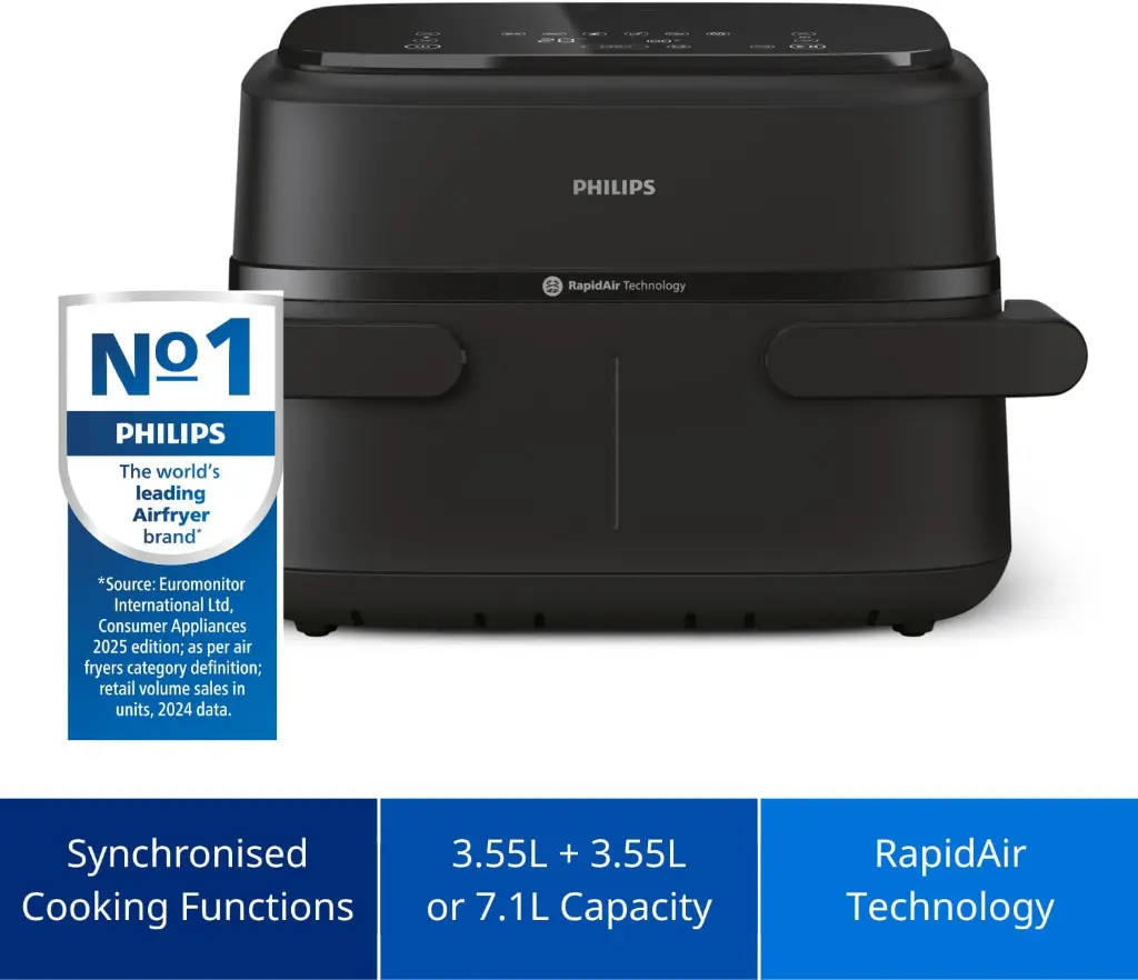 Philips 1000 Series Dual Basket Air Fryer 7.1L - Black- NA150-09-mourixa Qatar.webp