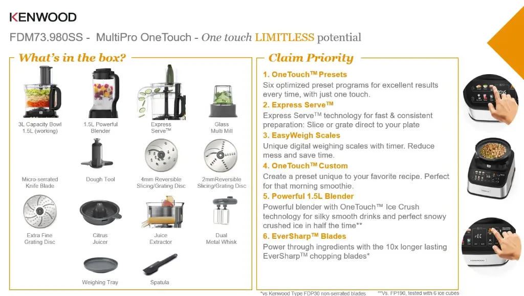 Kenwood 1000 Multi Pro One Touch Food Processor FDM73.980SS - Silver-mourixa Qatar-1.webp