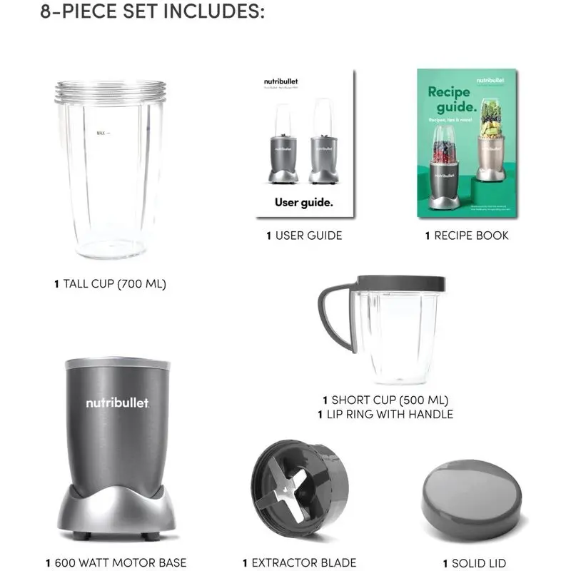 Nutribullet Personal Blender 600 Watt (Set Of 5) Grey-mourixa Qatar-3.webp