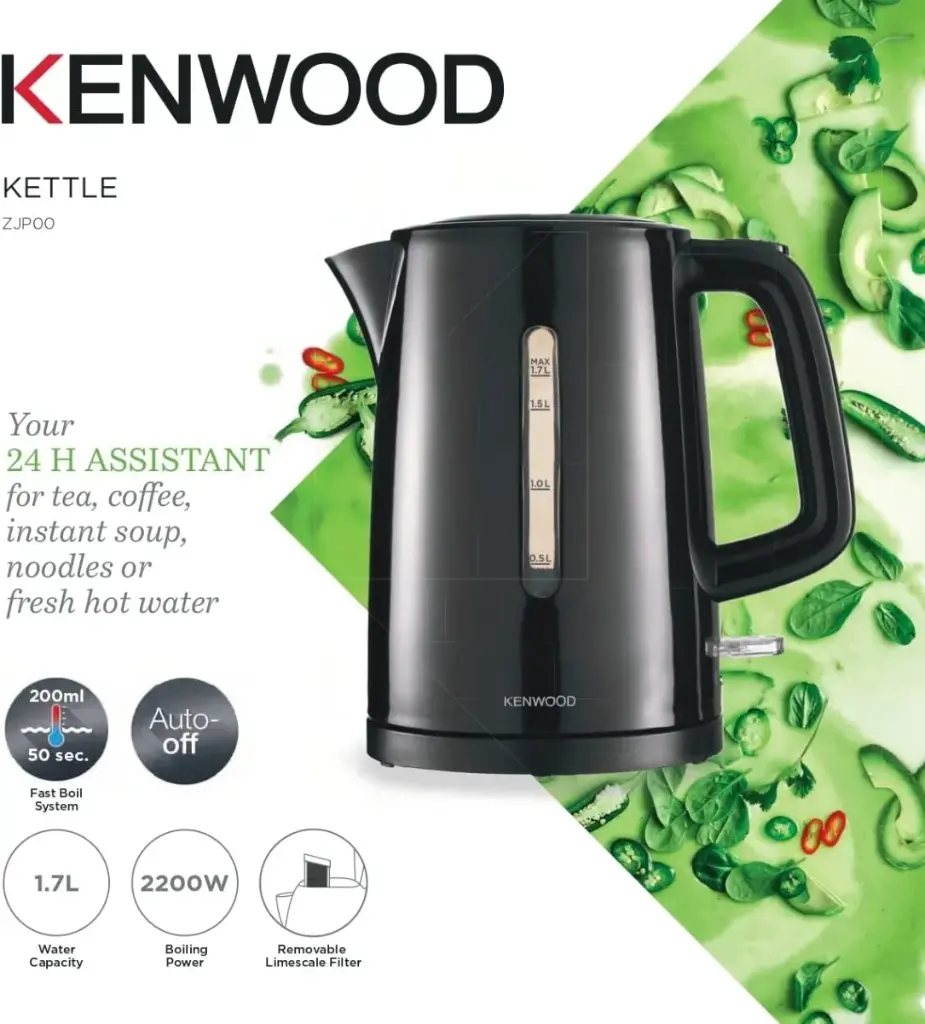 Kenwood Plastic Kettle, 1.7L Capacity, 2200W Power, Black - ZJP00.000Bk-mourixa Qatar-1.webp