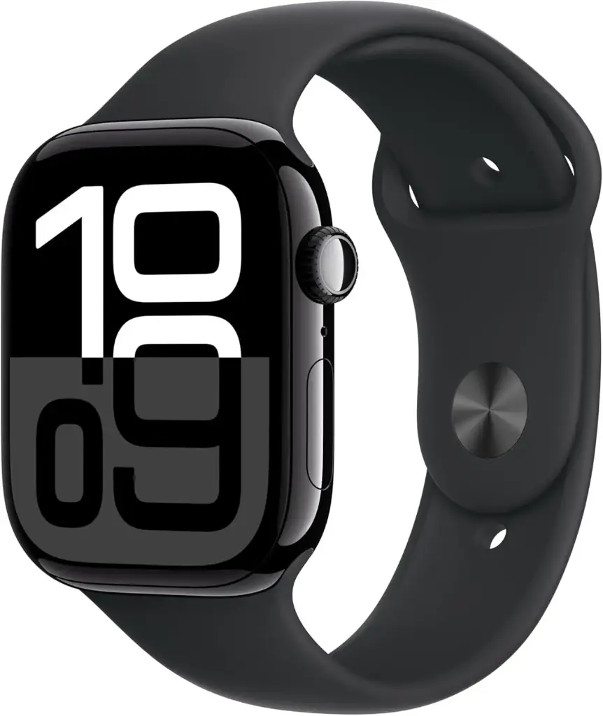Apple Watch Series 10 (GPS, 46 mm, Jet Black Aluminium with Black Sport Band, M/L)