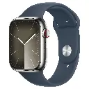 Apple Watch Series 9 GPS + Cellular 45mm Silver Stainless Steel Case with Storm Blue Sport Band - M/L