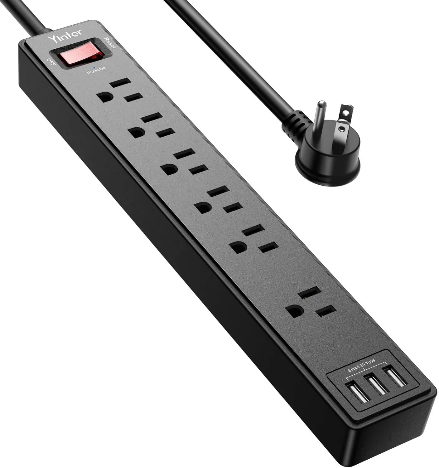 6Ft Power Strip Surge Protector - Yintar Extension Cord with 6 AC Outlets and 3 USB Ports for for Home, Office, Dorm Essentials, 1680 Joules, ETL Listed, (Black)