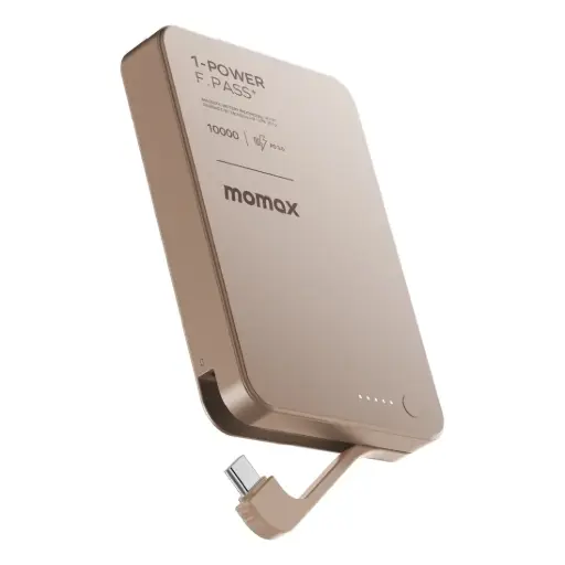 [IP158L2] Momax 1-Power F.Pass+ 10000mAh Power Bank With Built-In Cable & Magnetic Attachment- Desert Titanium