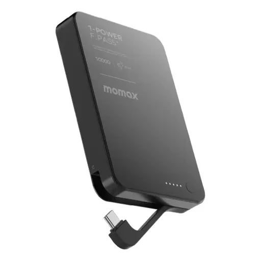 [IP158D] Momax 1-Power F.Pass+ 10000mAh Power Bank With Built-In Cable & Magnetic Attachment - Black