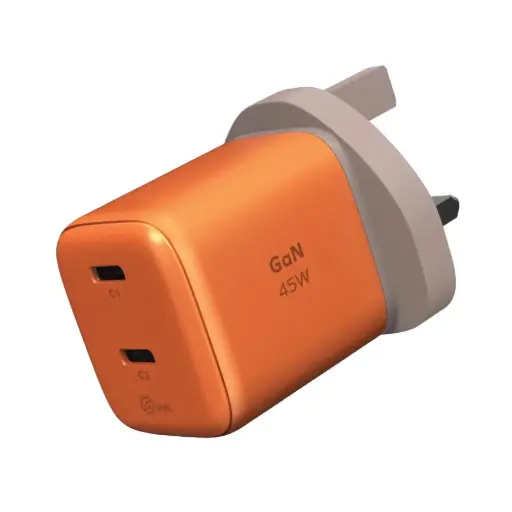 [UM81UKM] MOMAX 1-Charge 45W 2-Port GaN Charger 2X USB-C - Orange