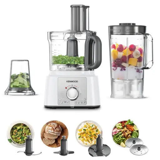 [FDP65.400WH] Kenwood Food Processor 1000W Multi-Functional with 2 Stainless Steel Disks, Blender, Grinder Mill, Whisk, Dough Maker FDP65.400WH - White