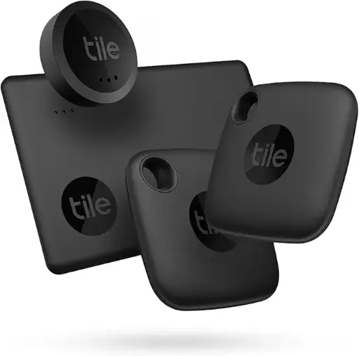 [RE‑64014] Tile Mate by Life360 Essential Bluetooth Item Tracker - Black (2 Mates/ Slim / Sticker) (Pack of 4)